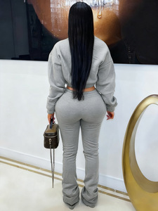 PASUXI <span class=keywords><strong>2026</strong></span> Setelan Olahraga Kasual Wanita 2 Potong, Setelan Musim Dingin Wanita Trendi dengan Jaket Zip dan Celana Flare Berikat Tali - Product Image 6