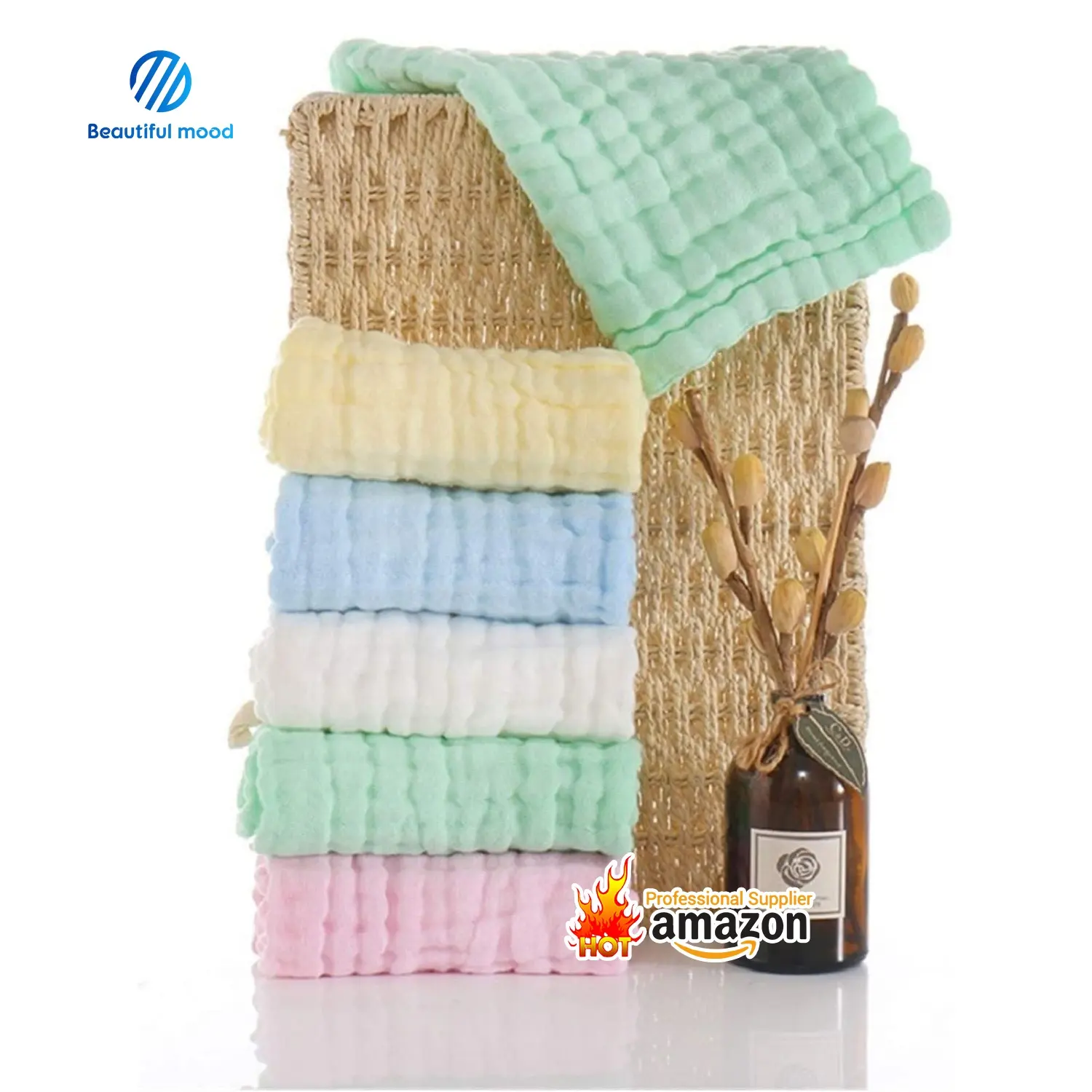 Chiffon de toilette en mousseline Super doux, 6 couches de coton pour le visage, mouchoir, ensemble de serviettes pour bébé