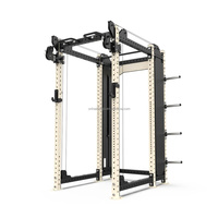Rack complet compact avec deux zones de squat et barres de traction intégrées, équipement de gym commercial avec rangement intégré
