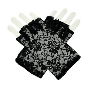 Costume Black White Khaki Floral <b>Fingerless</b> for Party Bridal Wedding Half Finger Lace <b>Gloves</b> - Product Image 3