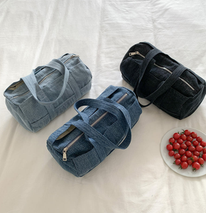 Blue large capacity travel lightweight <b>canvas</b> cylindrical outdoor <b>bag</b> denim fabric women's shoulder <b>bag</b> shopping <b>bag</b> - Product Image 3