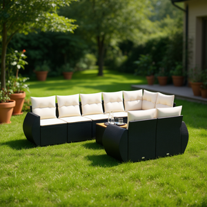 Ensemble de canapés de jardin noirs en rotin PE, mobilier d'extérieur, coussins imperméables, design contemporain - Product Image 2
