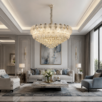 Lustre Moderne de Luxe Français à Fleurs en Cristal, Suspension Dorée Ornée en Verre, Lumière LED Dimmable 9 Ampoules, Garantie 2 Ans, Villa Majlis