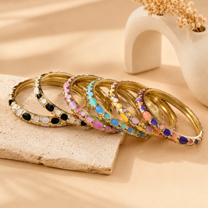 Wholesale New Women's Retro Flower Diamond Cloisonne Bangles Open Alloy Gold Plated Vintage <b>Chinese</b>-Style Enamel Inspired - Product Image 4