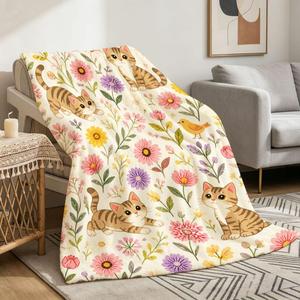 Assorted Print <b>Cat</b> Floral Flannel Blanket Throw Blanket Nap Blanket Reversible Cozy Warm for Travel Camping Custom Print - Product Image 3