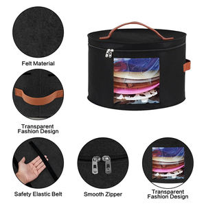 Boîte à chapeaux ronde en feutre grande capacité pour femmes, étui de rangement portable pour casquettes de cowboy, idéal pour le voyage - Product Image 2