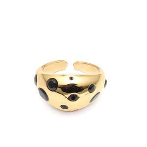 Fashion <b>Ring</b> 316L Stainless Steel PVD Gold Plating <b>Black</b> Stone Inlay Adjustable Band <b>For</b> Women <b>Men</b> Jewelry - Product Image 2