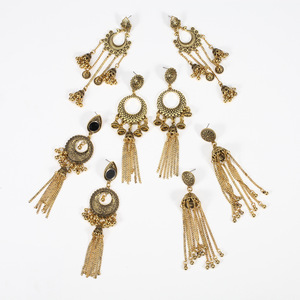 Boucles d'oreilles pendantes style indien vintage avec pompons, plaquées or 22 carats, bijoux de fête pour femmes - Product Image 2