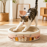 Lit grattoir classique pour chat en carton ondulé avec bordure en carton blanc, bol à gratter 2-en-1