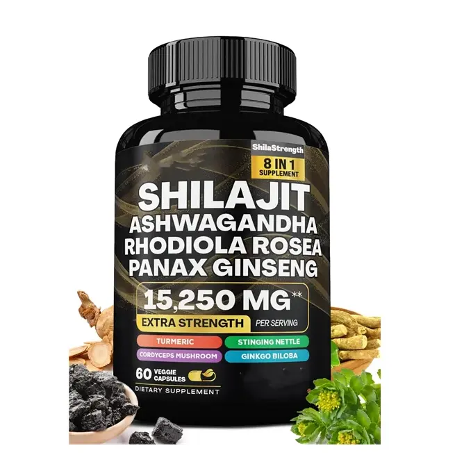 Hot Bán shilajit Viên Nang Tinh Khiết Himalaya Với Ashwagandha Panax Nhân Sâm Tăng Cường Năng Lượng 60 Đếm