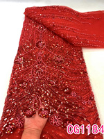 Vente chaude Fournisseur d'or Tissu en dentelle à paillettes vertes de haute qualité Perles Tulle Broderie Dentelle à paillettes Tissu perlé
