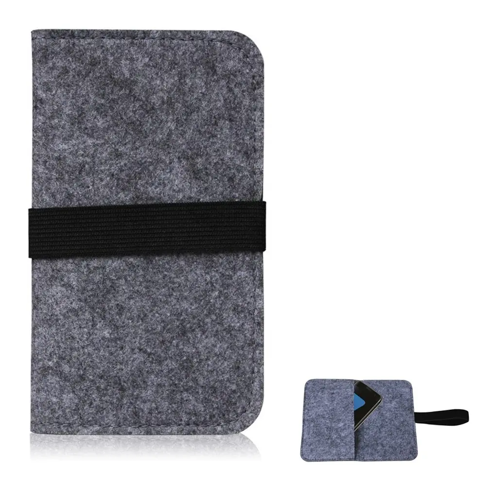Grey Felt Mobile Phone Bag with Firm Elastic Band
