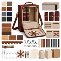 Sac à dos isotherme pour pique-nique, couleur bordeaux, en polyester, portable, avec 2 porte-bouteilles, verres, assiettes et couverts, pour les escapades en couple