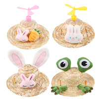 Chapeau de paille créatif pour animaux de compagnie avec hélice rotative, oreilles de grenouille et de lapin amusantes, casquette de soleil réglable pour chien, chapeau d'été pour chaton, idéal pour l'extérieur et la plage