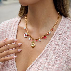 Collar con forma de corazón, cadena de oro, colgante de cristal rojo, joyería para suéter de mujer, regalo, accesorio de moda - Product Image 3