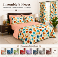 Ensemble de literie en gros 8 pièces : 2 draps, 4 taies d'oreiller, 2 rideaux – Ensemble de draps de lit 3 places en coton