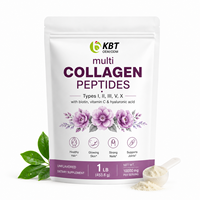 Complément alimentaire pour la peau au collagène OEM ODM 1LB, poudre de peptides de collagène multi-sources enrichie en biotine, vitamine C et acide hyaluronique