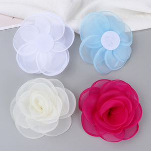 Accessoires floraux en mousseline de soie 10 cm, fleurs en tissu faites à la main pour cheveux, vêtements, chaussures, sacs, motif camélia Printemps 2025 - Product Image 3