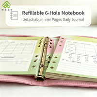 Carnet à feuilles mobiles rechargeable en PP avec fermeture à pression, couleur macaron, avec pendentif, papier épais, journal étudiant, papeterie