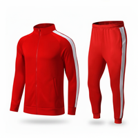 Conjunto Deportivo de 2 Piezas, Chaqueta y Pantalones Transpirables de Poliéster Rojo y Gris, de la Mejor Calidad, Nueva Llegada 2024, Personalizable, Unisex, Otoño