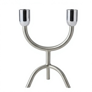 เชิงเทียนรูปตัวยูสองแขนทำจากสแตนเลสสีเงิน ทนทาน เหมาะสำหรับตกแต่งบ้าน - Product Image 2