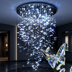 Custom Crystal Butterfly Staircase Chandelier Rotating LED <strong>Silver</strong> Pendant <strong>Lamp</strong> for Hotel Lobby Villa Ceiling Light - Product Image 1