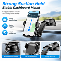 Support de téléphone de voiture à ventouse, bras télescopique pliable, support de tableau de bord, berceau universel en ABS et silicone, réglable à 360°
