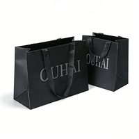 Sacs shopping en papier noir avec pelliculage mat et logo argenté, sacs cadeaux pour vêtements, cosmétiques, boutiques, emballages de marque