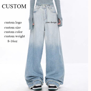 Jeans de Pierna Ancha Personalizados de Alta Calidad, Estilo 2026, Degradado Azul Vintage, 100% Algodón, Casuales, de Cintura Alta y Corte Recto - Product Image 1