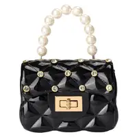Borsa a tracolla inclinata Color caramella personalizzata borse da ragazza di moda Mini borsa di gelatina in Silicone con catena di perle in PVC