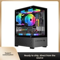 Boîtier PC T8 sans colonne avec vue sur l'océan, assemblé, pour carte mère Micro ATX, panneau latéral en verre, DIY, USB 2.0 vertical