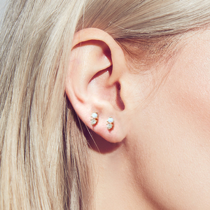 Pendientes Pequeños de Plata S925 con Turquesa y Doble Diamante, Bañados en Oro para Mujer - Product Image 3