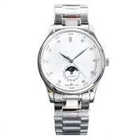 Montre mécanique automatique pour homme GS Factory Master Collection, phase de lune, bracelet en cuir véritable, boîtier en acier inoxydable, fermoir caché