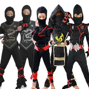 Grosir Kostum Cosplay Anime Anak-anak Pesta Karnaval Hitam Anak-anak Kostum Ninja Jepang untuk Anak-anak