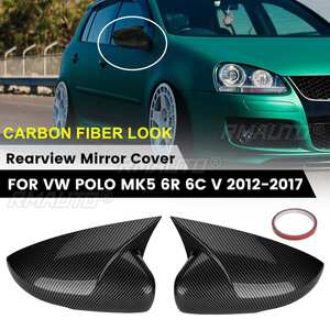 ฝาครอบกระจกมองข้าง 2 ชิ้น สีดำเงา สำหรับตกแต่งรถยนต์ Volkswagen VW Polo Mk5 6R 6C V ปี 2012-2017 - Product Image 1