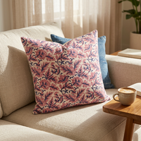 Housse de coussin imprimée en coton 100% motif floral rose poussiéreux, style botanique vintage, pour canapé et décoration de salon