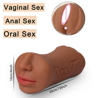 Godet de masturbation masculin 3-en-1 en TPE, souple et de qualité médicale, avec fonctions de succion et de simulation de vagin, bouche et vulve, pour une stimulation orale réaliste