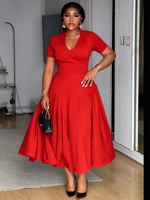 Robes d'été décontractées tendance pour femmes, taille XL-5XL, élégantes, col en V, coupe trapèze, manches courtes, robes longues pour dîner et soirée