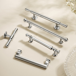 Kugelförmiger Kleiderschrank-Türgriff im französischen Stil aus Zinklegierung, modern, minimalistisch, verchromt, helles Silber, massiver Schrankgriff mit einem Loch - Product Image 2