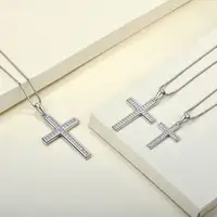 Colar de pingente crucifixo, pingente para mulheres, cruz, prata esterlina 925