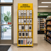 Présentoir pliable en grille métallique pour coques de téléphone, chargeurs, câbles de charge et batteries externes pour magasin d'accessoires téléphoniques