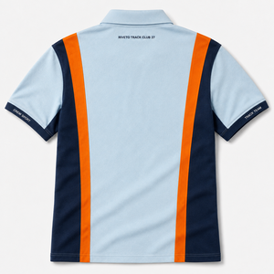 Polo de manga corta para hombre, estilo color block, para equipo de carreras, tejido piqué, con empalmes verticales, logotipo bordado personalizado, uniforme para club de motor. - Product Image 4