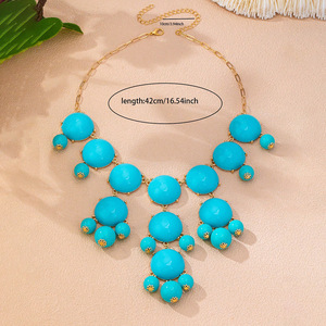 Collana Statement in Metallo Dorato con Perle a Bolle Blu <span class=keywords><strong>Cielo</strong></span> e Perle Rotonde Lucide in Resina, <span class=keywords><strong>Gioielli</strong></span> di Moda OEM/ODM - Product Image 4