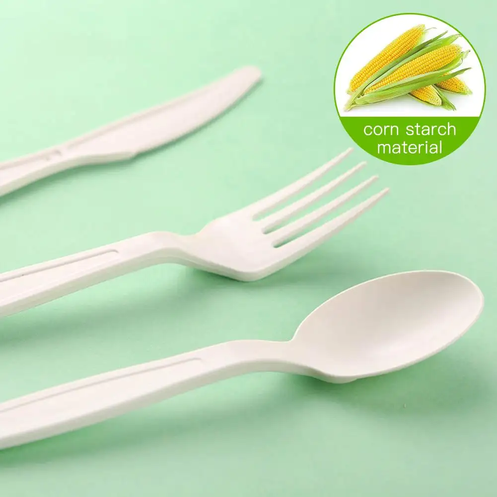 Wholesales Disposable Cornstarch CPLA Compostable Plastic Knife Fork Spoon Suit Packs Biodegradable Plastic Cutlery Set