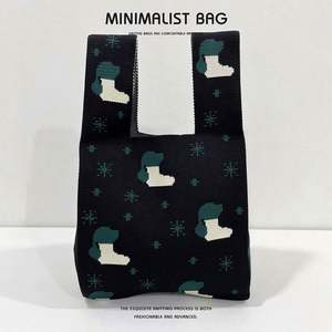 Bolsa de Regalo Navideña Roja y Verde, Mini Bolsa de Mano de Poliéster Impermeable Plegable para Mujer, Tejida a Crochet, con Cierre de Cremallera - Product Image 5