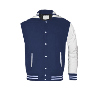 Chaquetas Varsity para hombre, cuello levantado de algodón 100% con manga de cuero, técnicas teñidas lisas para invierno, servicio OEM ofrecido - Product Image 1