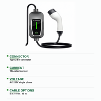 Pengisi Daya EV Portabel Baru Tipe 2 13A/32A 5m Layar Warna EVSE 3/7kW