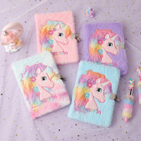 Vente en gros de cahiers en peluche licorne A5 avec serrure pour enfants journal intime avec mot de passe pour étudiants cahier de papeterie pour récompenses scolaires