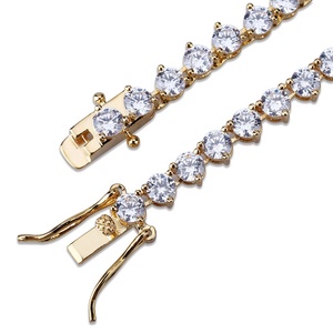 Hip Hop <span class=keywords><strong>maschio</strong></span> 3mm 4mm 3 Claw Tennis Chain <span class=keywords><strong>collana</strong></span> gioielli ottone <span class=keywords><strong>collana</strong></span> da Tennis placcata Color oro/argento - Product Image 3