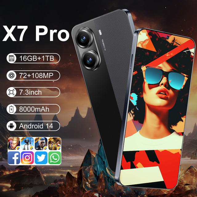 Real High Quality Hot Sale X7 Pro Smart Phone 5G Global Android 14 16+1TB 7.3 Inch Full Screen Global Phone Telephone Cellphones